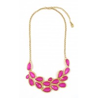 Opalline Pink Teardrop Cluster GemStone Bib Necklace